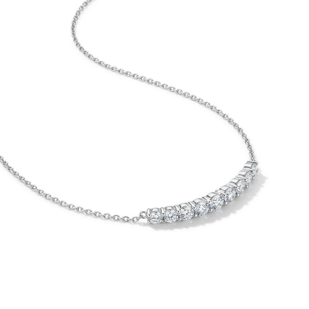 Natural Diamonds (0.50 CT), 12 Stone Tennis Pendent Chain, 14K White Gold