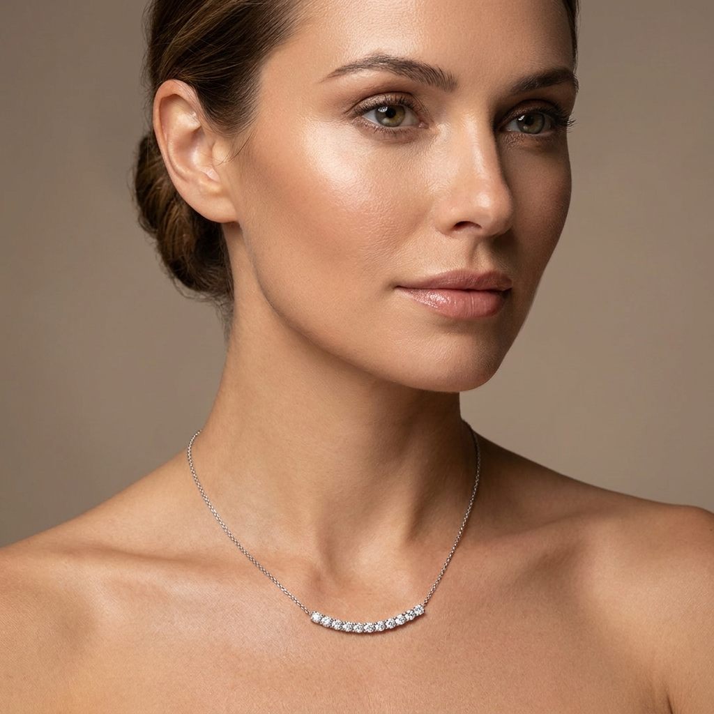 Natural Diamonds (0.50 CT), 12 Stone Tennis Pendent Chain, 14K White Gold