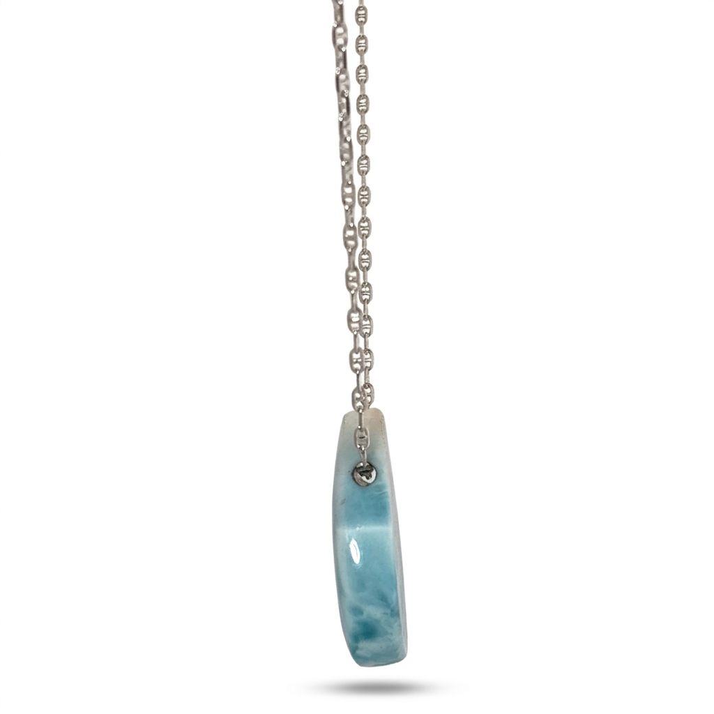 Sterling Silver 925 Necklace with 1 Pear-shaped Larimar stone, female style.