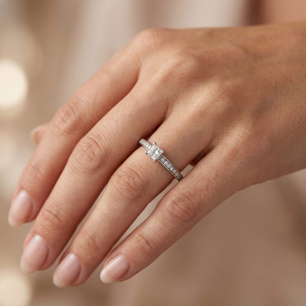 Natural Diamonds 0.75CTW, Center 0.33Ct, 24 on Side & 2 Under Prong, Accented Ring, Platinum-950