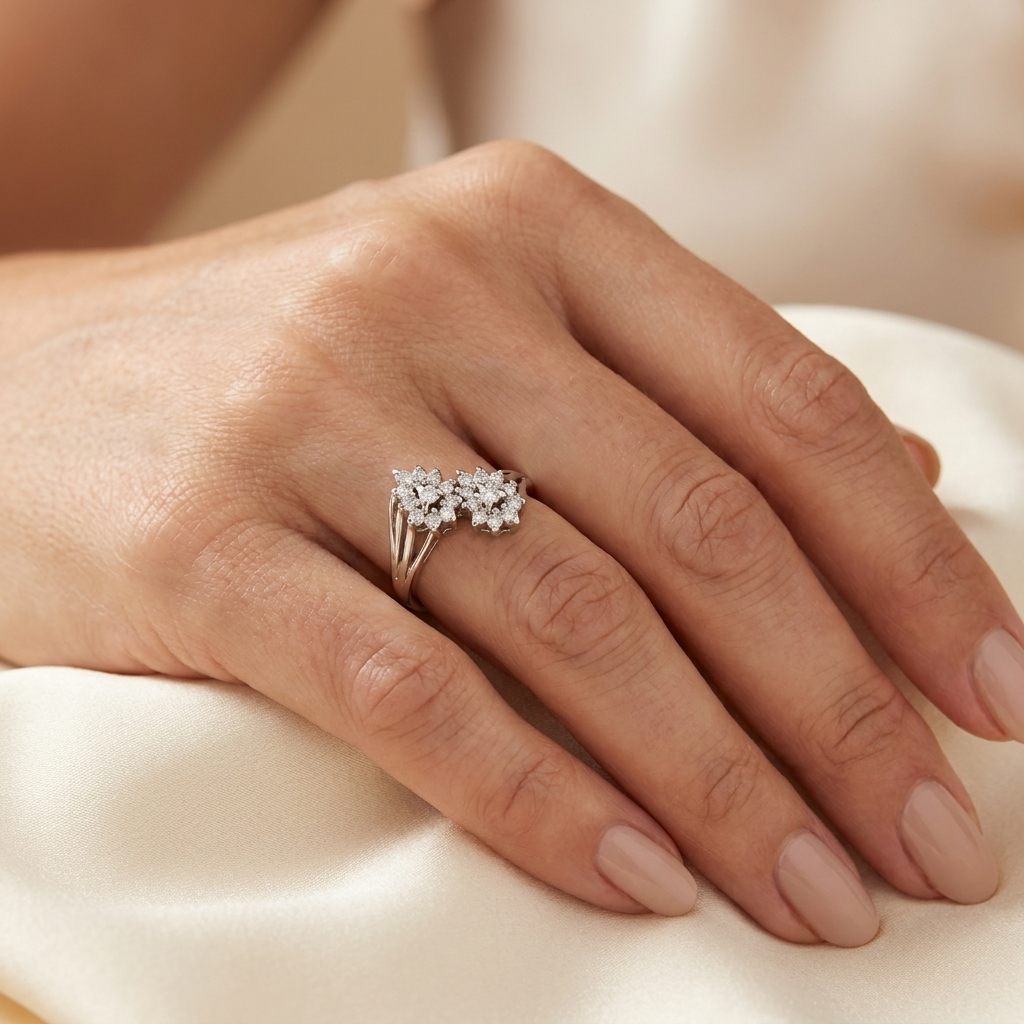 Natural Diamonds (0.50 CTW) Bypass Designer Ring, Size 5.25, 14K White Gold