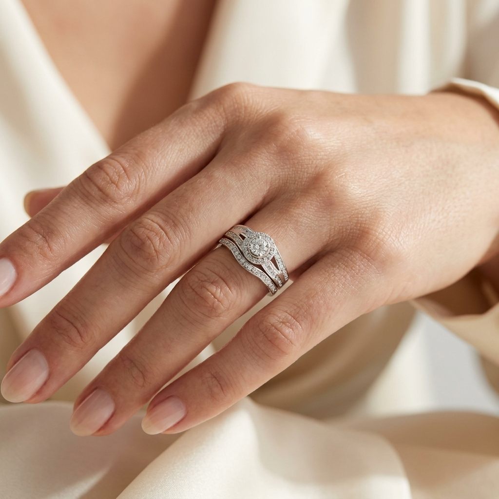 Ladies Wedding Ring with Band, Natural Diamonds (0.50CTW) G/I1, 14K White Gold, Size 7