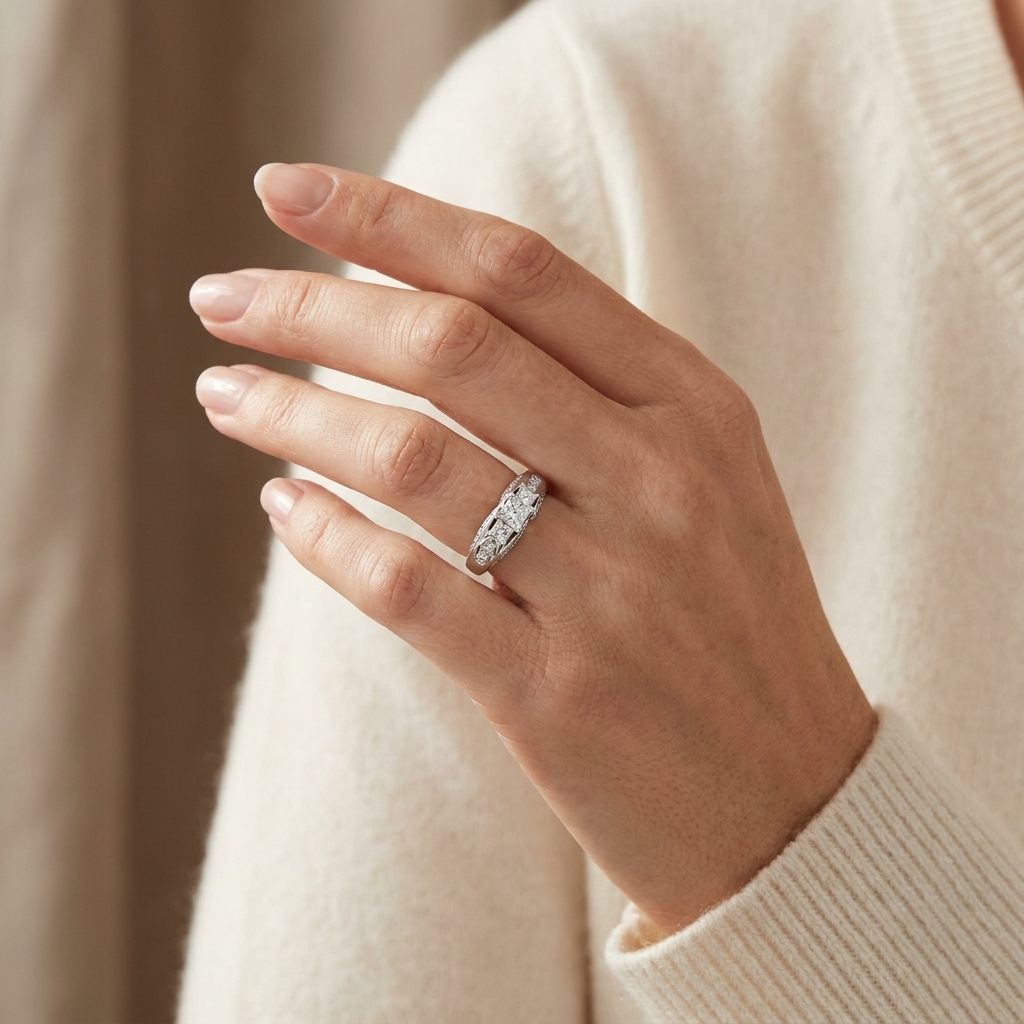Princess cut Ring , Natural Diamonds (1.00CTW) G/I1, 14K White Gold, Size 7