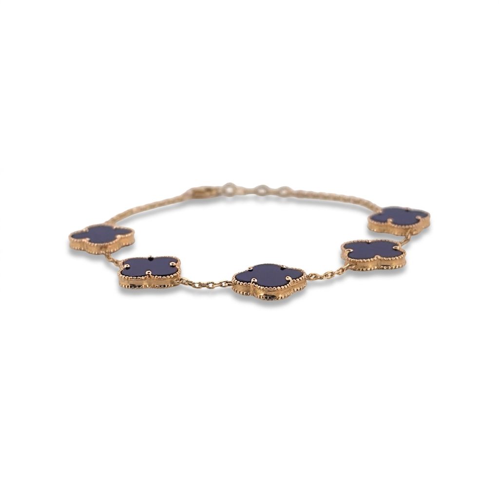14K Yellow Gold Bracelet, set with Blue Lapis Lazuli, Loupe Clean, Fantasy Cut, Female design.