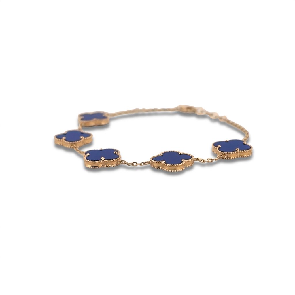 14K Yellow Gold Bracelet, set with Blue Lapis Lazuli, Loupe Clean, Fantasy Cut, Female design.