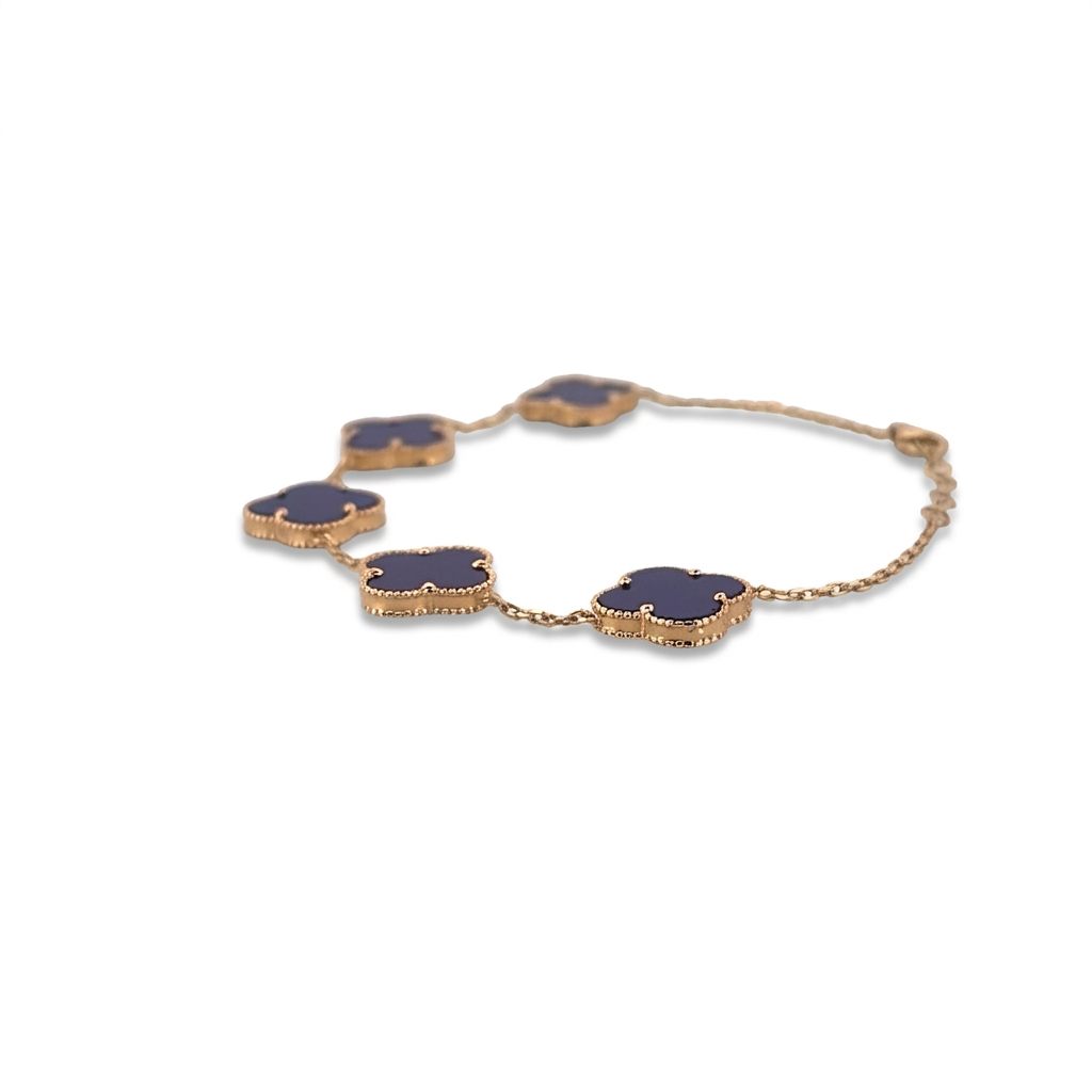 14K Yellow Gold Bracelet, set with Blue Lapis Lazuli, Loupe Clean, Fantasy Cut, Female design.