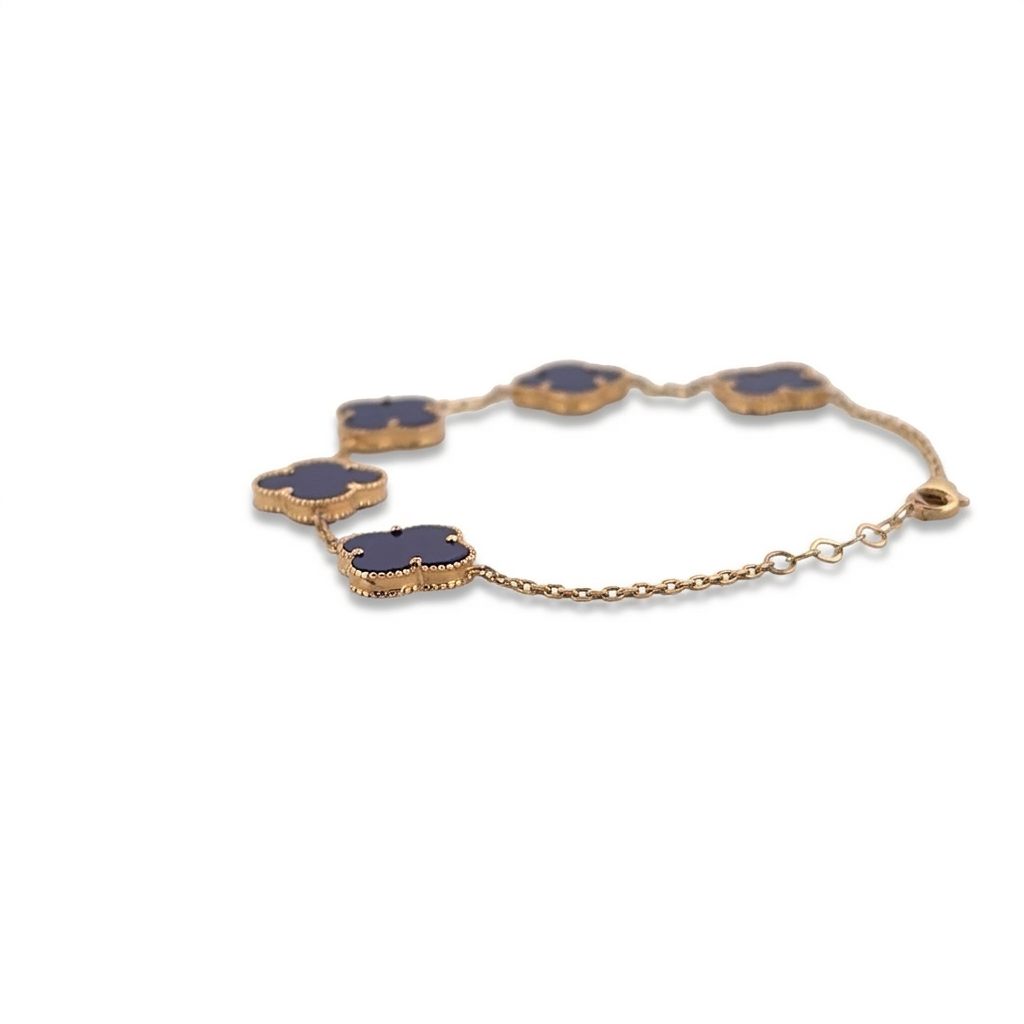 14K Yellow Gold Bracelet, set with Blue Lapis Lazuli, Loupe Clean, Fantasy Cut, Female design.