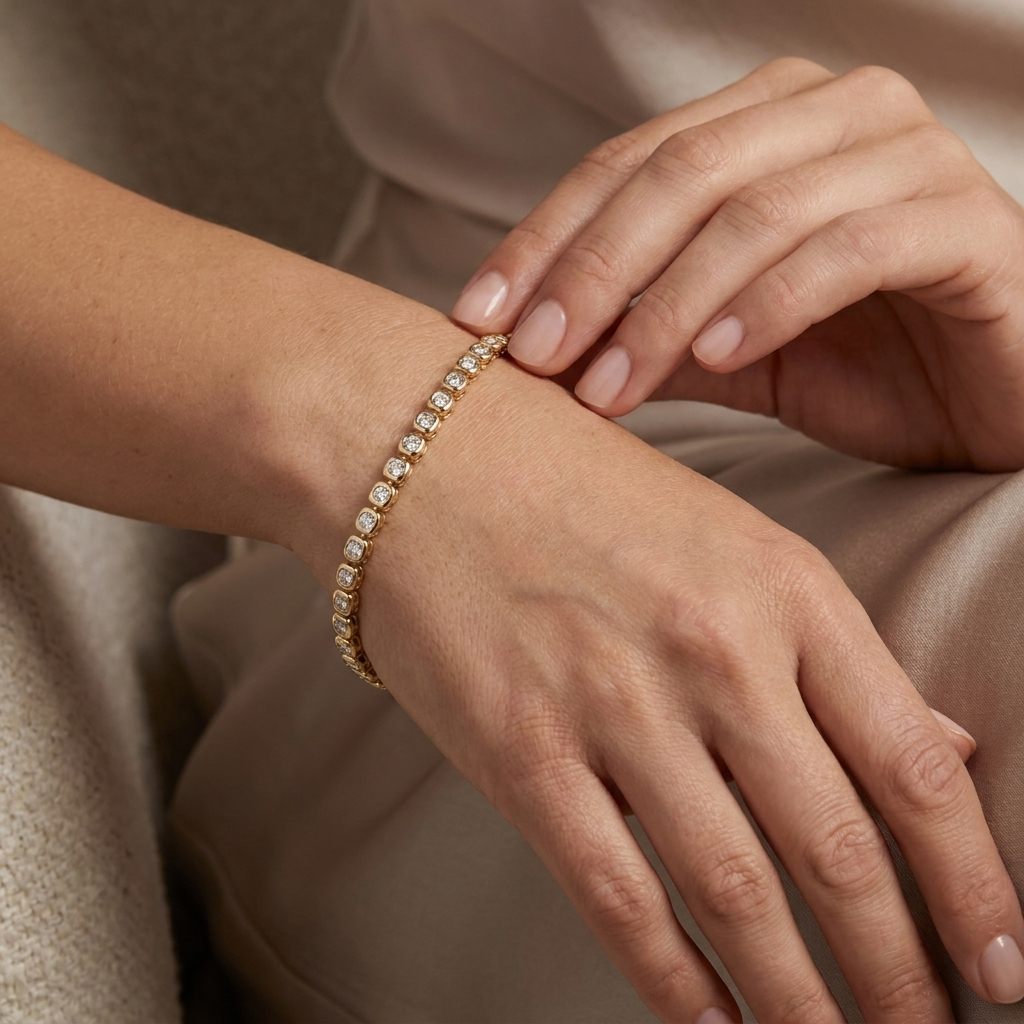 Tennis Bracelet, Natural Diamonds (0.93CTW) G/VS1, 14K Yellow Gold