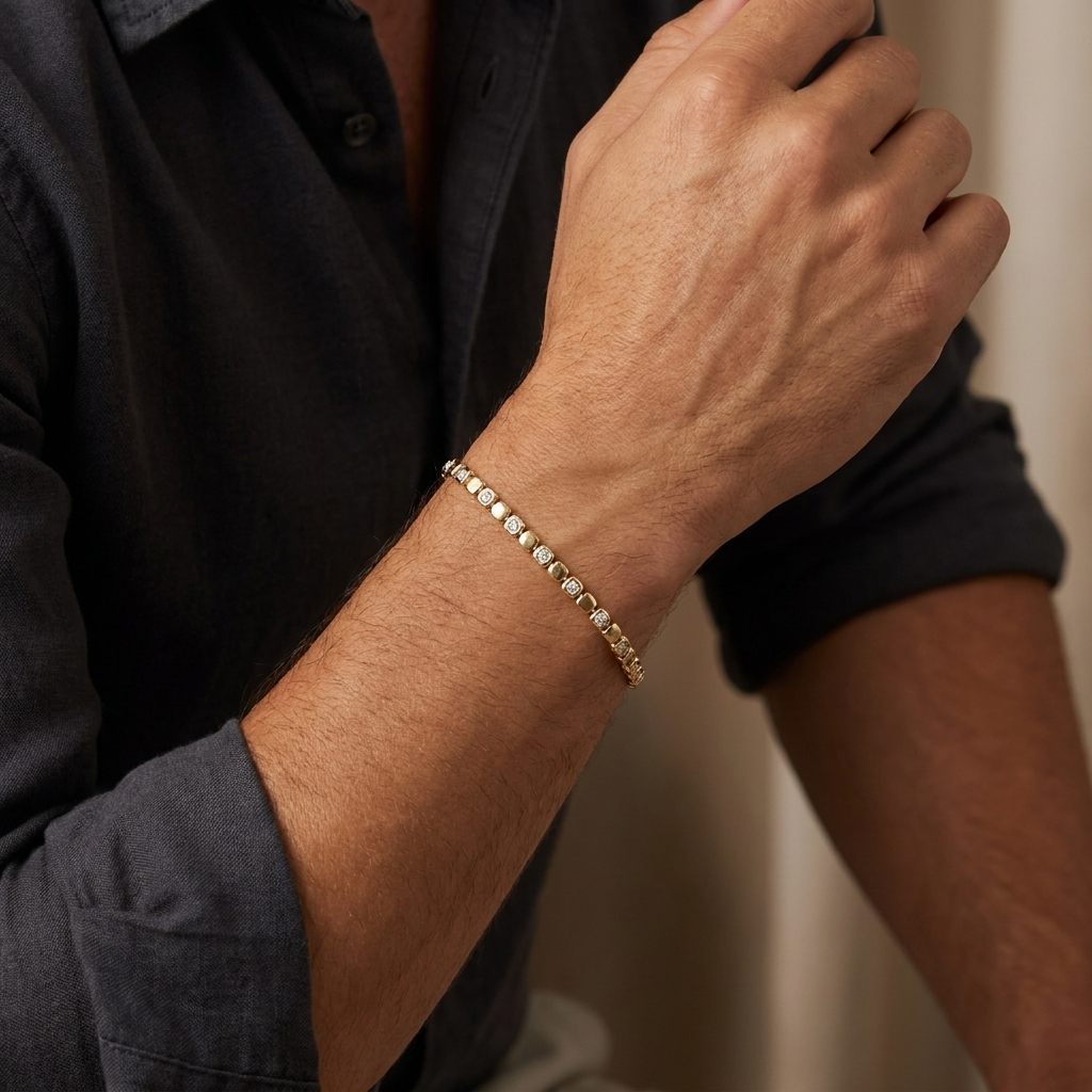 Tennis Bracelet, Natural Diamonds (0.93CTW) G/VS1, 14K Yellow Gold