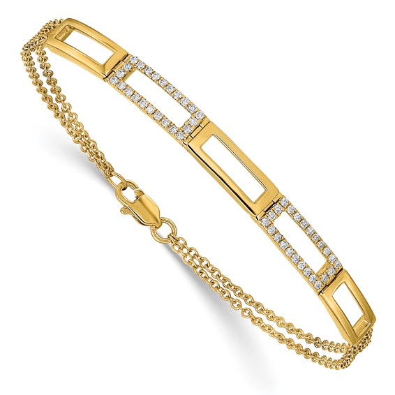 Unisex Bracelet with open rectangular links, 14K Yellow Gold, channel and pave-set natural Diamonds (0.24ct).