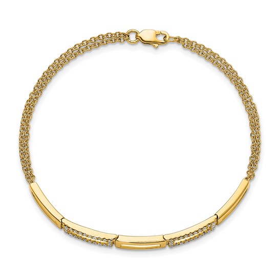 Unisex Bracelet with open rectangular links, 14K Yellow Gold, channel and pave-set natural Diamonds (0.24ct).