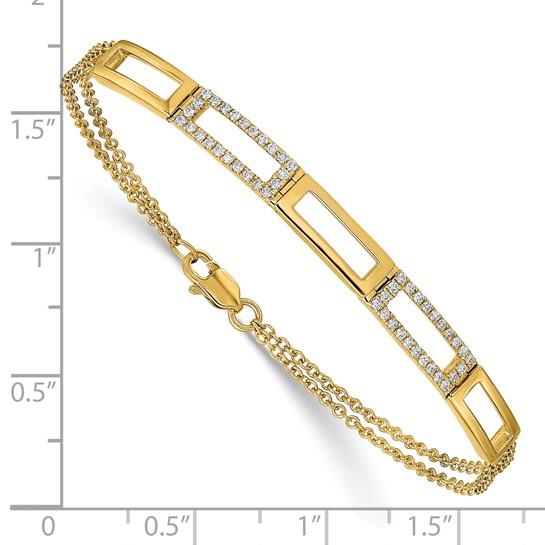 Unisex Bracelet with open rectangular links, 14K Yellow Gold, channel and pave-set natural Diamonds (0.24ct).