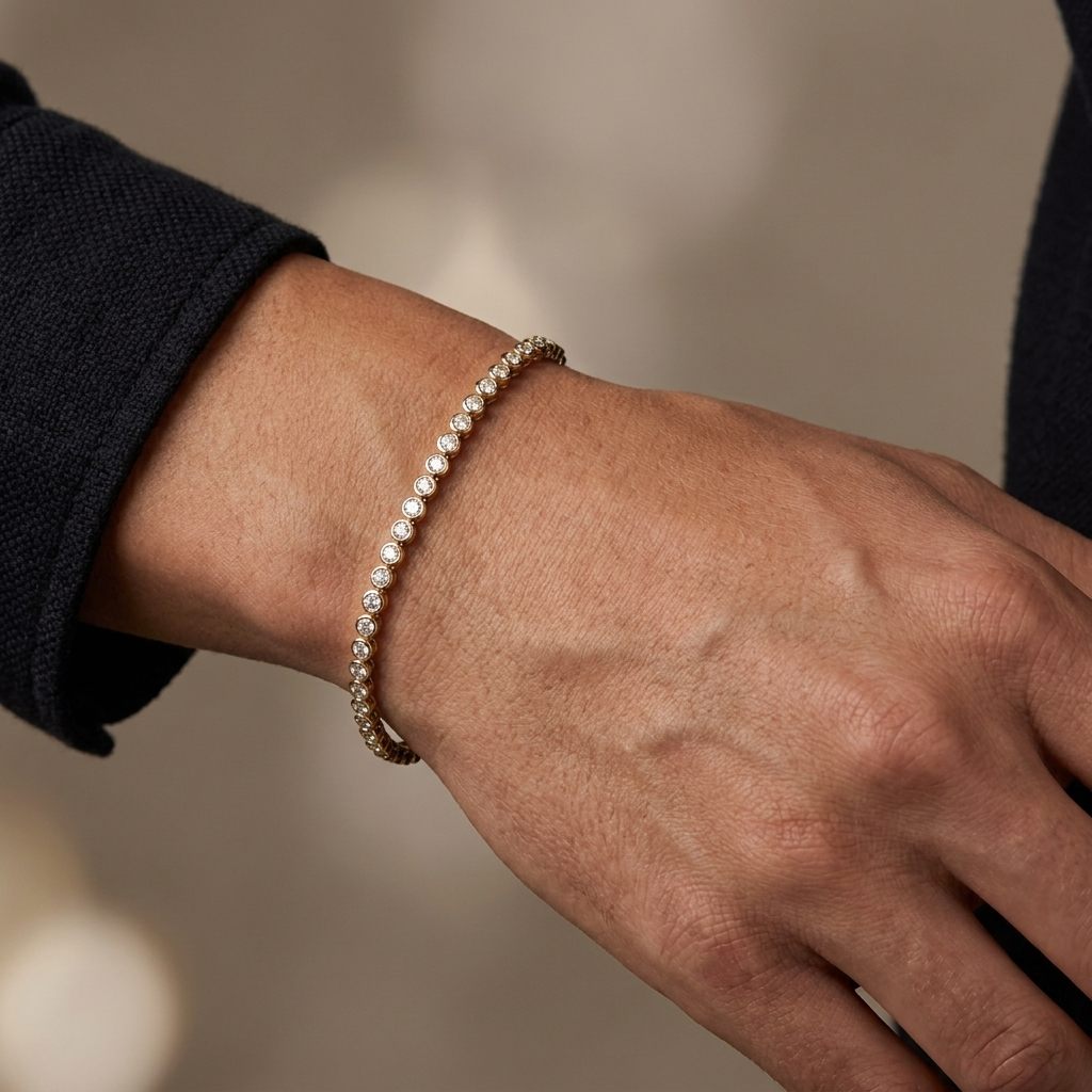 Tennis Bracelet, Natural Diamonds (0.95CTW) G/VS1, 14K Yellow Gold