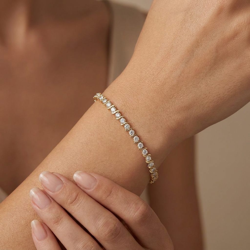 1.3 mm Round, 46 x Natural Diamonds Line 7" Tennis Bracelet