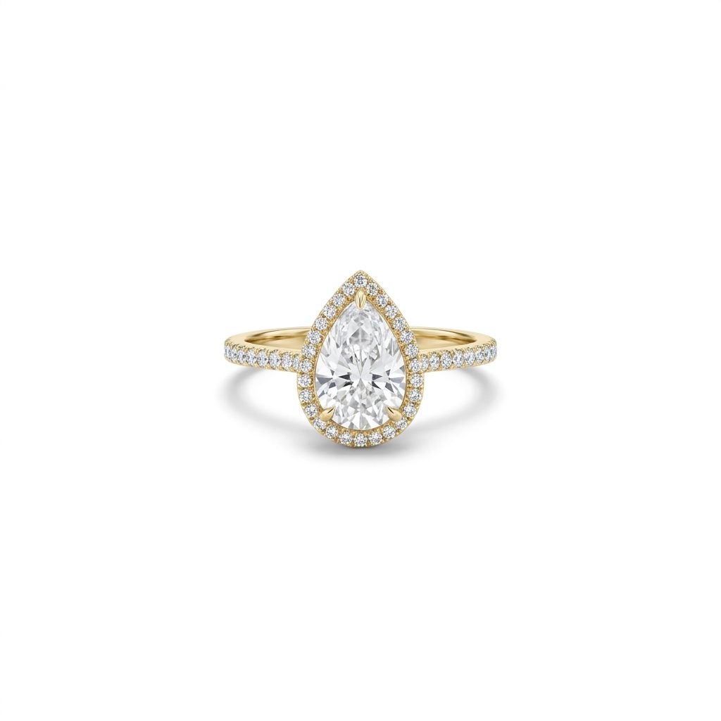 Pear Moissanite Center (D VS 3.76 CT) Ring, Size 7, 10K Yellow Gold