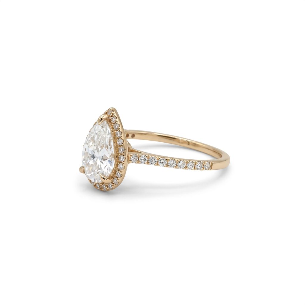 Pear Moissanite Center (D VS 3.76 CT) Ring, Size 7, 10K Yellow Gold