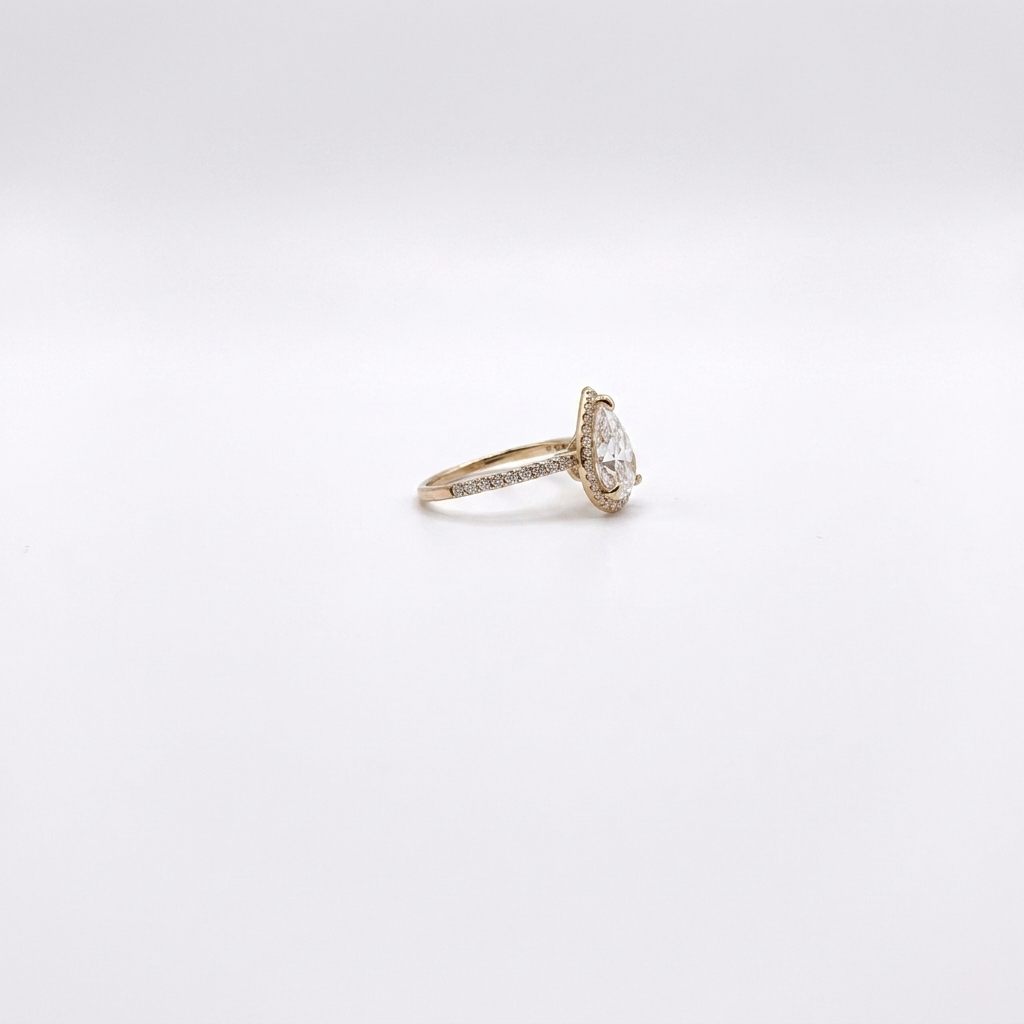 Pear Moissanite Center (D VS 3.76 CT) Ring, Size 7, 10K Yellow Gold