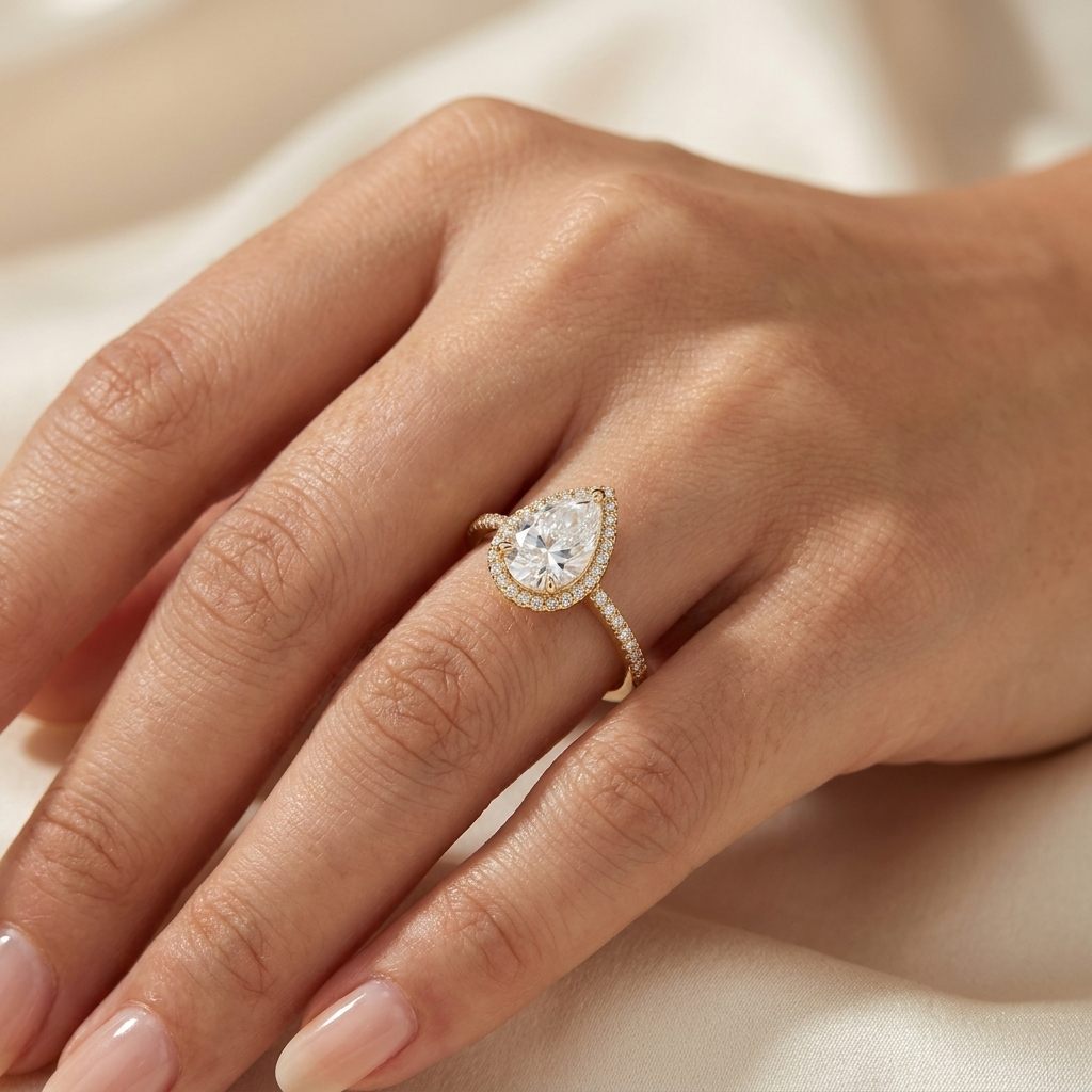 Pear Moissanite Center (D VS 3.76 CT) Ring, Size 7, 10K Yellow Gold