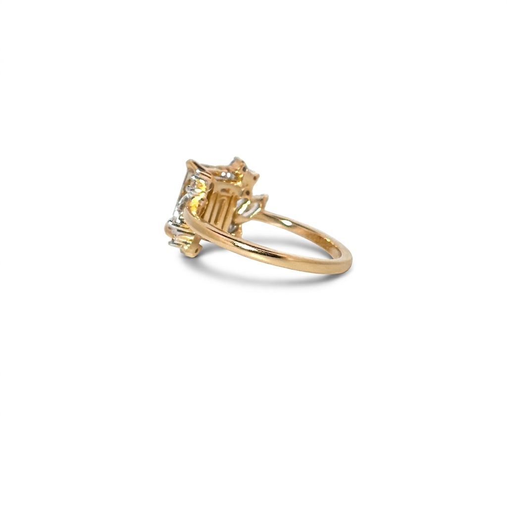 LGD Emerald Cut Vivid Yellow Diamond Center (2.04CT) and Colorless Diamond (0.51CT)(2.55CTW) Ring, Size 7, 14K Yellow Gold