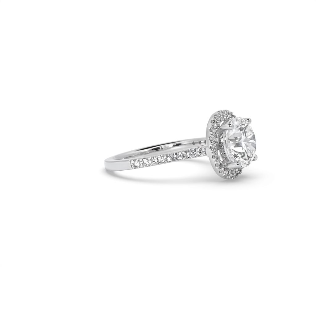 Round Halo Engagement Ring, Lab Grown Diamonds, Center 2 CT, 2.40CTW