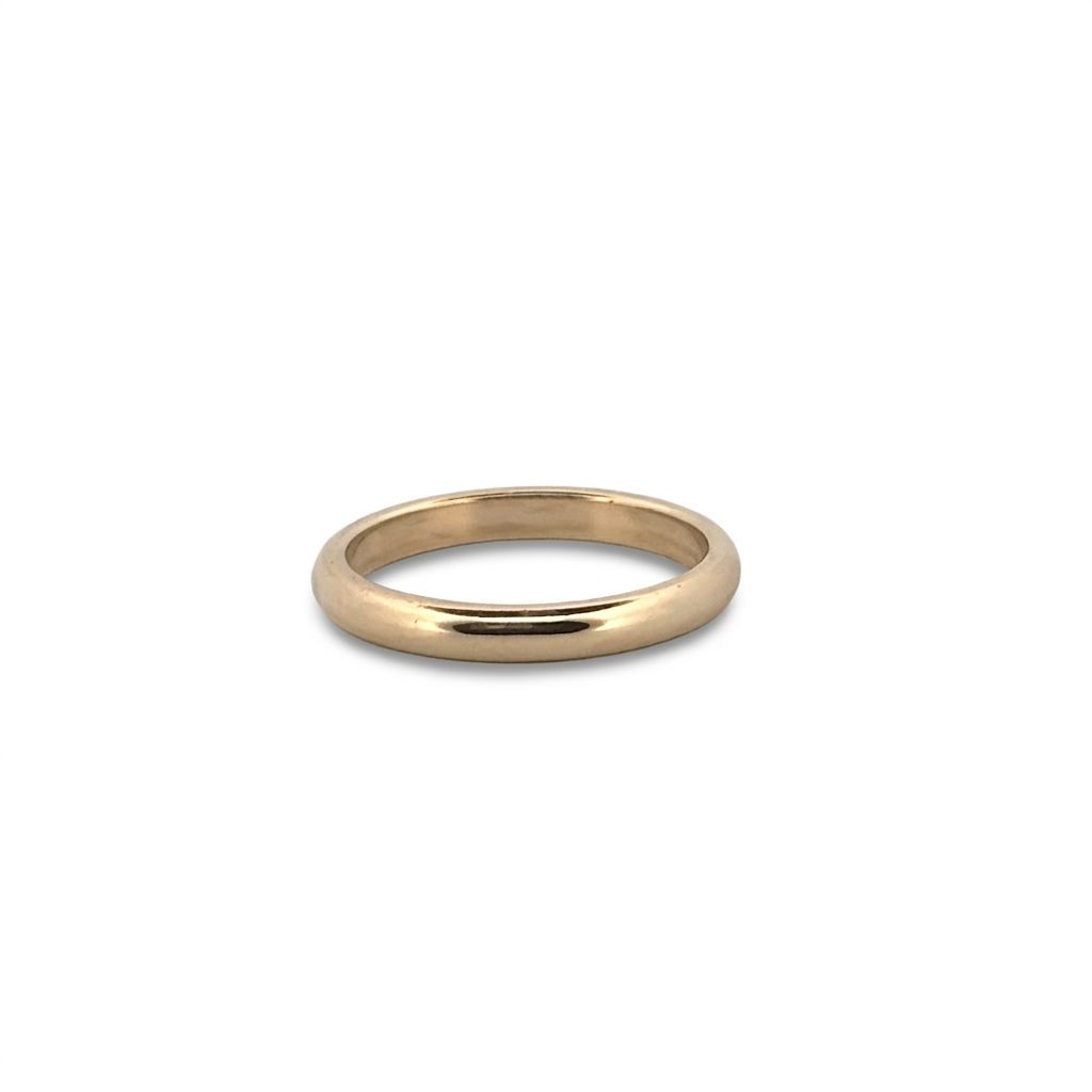 2.45 mm 14K Yellow Gold Women's Wedding Band, simple rounded design, polished finish.