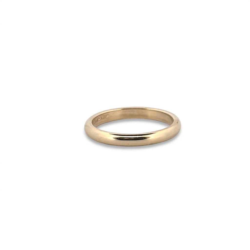 2.45 mm 14K Yellow Gold Women's Wedding Band, simple rounded design, polished finish.
