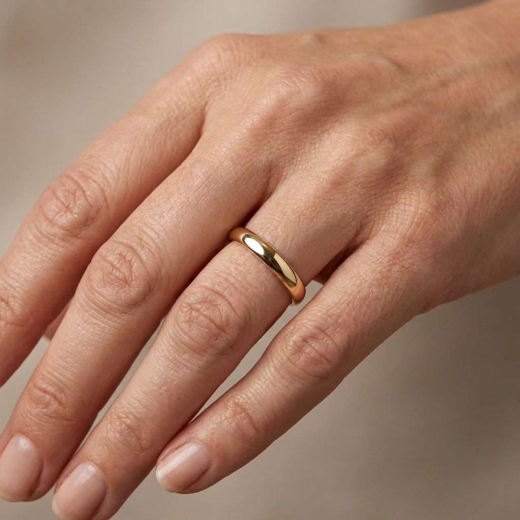 2.45 mm 14K Yellow Gold Women's Wedding Band, simple rounded design, polished finish.