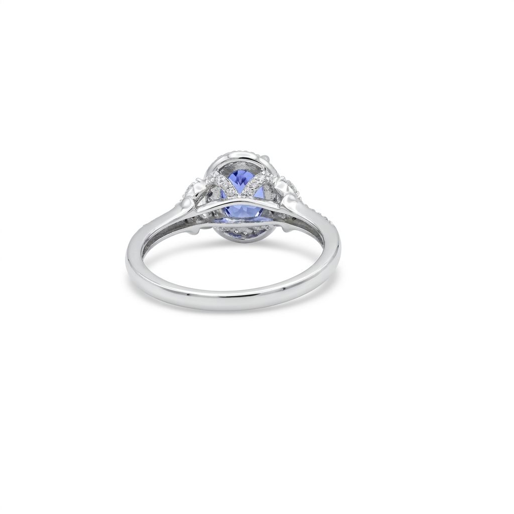 Natural Tanzanite and 0.25ct Natural Diamonds Women Ring, 10K White Gold