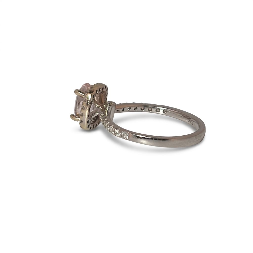 Hallo Style Solitaire style Bridal with 0.40CTW Natural Diamonds and 8X6 1.5CT Natural Kunzite, 14K White Gold