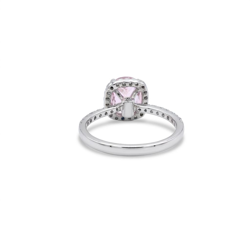 Hallo Style Solitaire style Bridal with 0.40CTW Natural Diamonds and 8X6 1.5CT Natural Kunzite, 14K White Gold