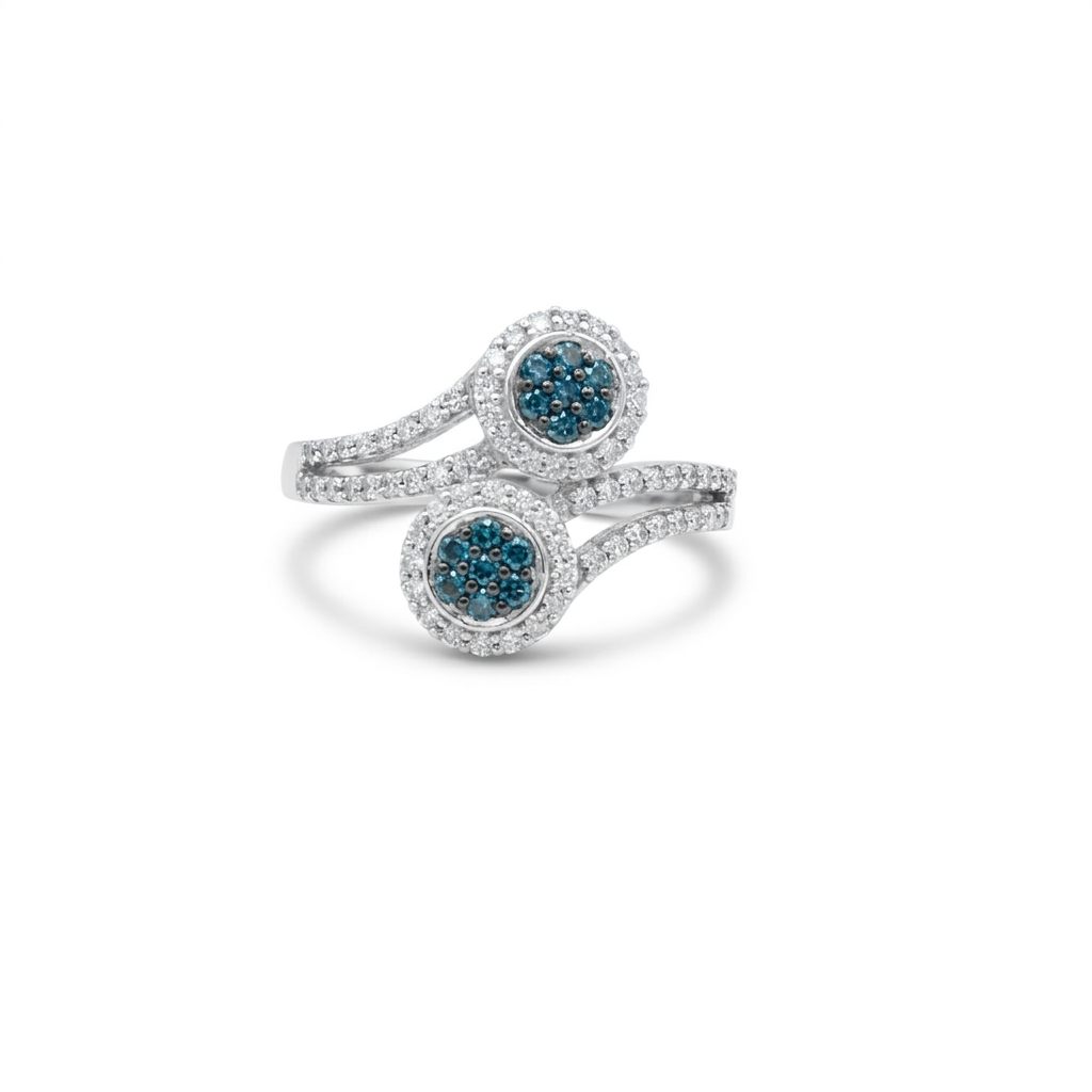 Natural Blue and Colorless Diamond (0.50CTW) Size 7, 10K White Gold