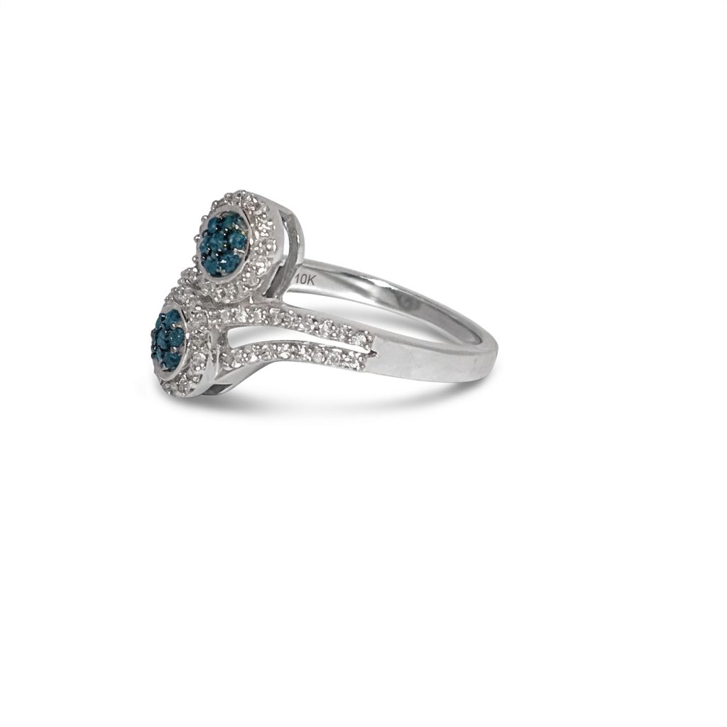 Natural Blue and Colorless Diamond (0.50CTW) Size 7, 10K White Gold