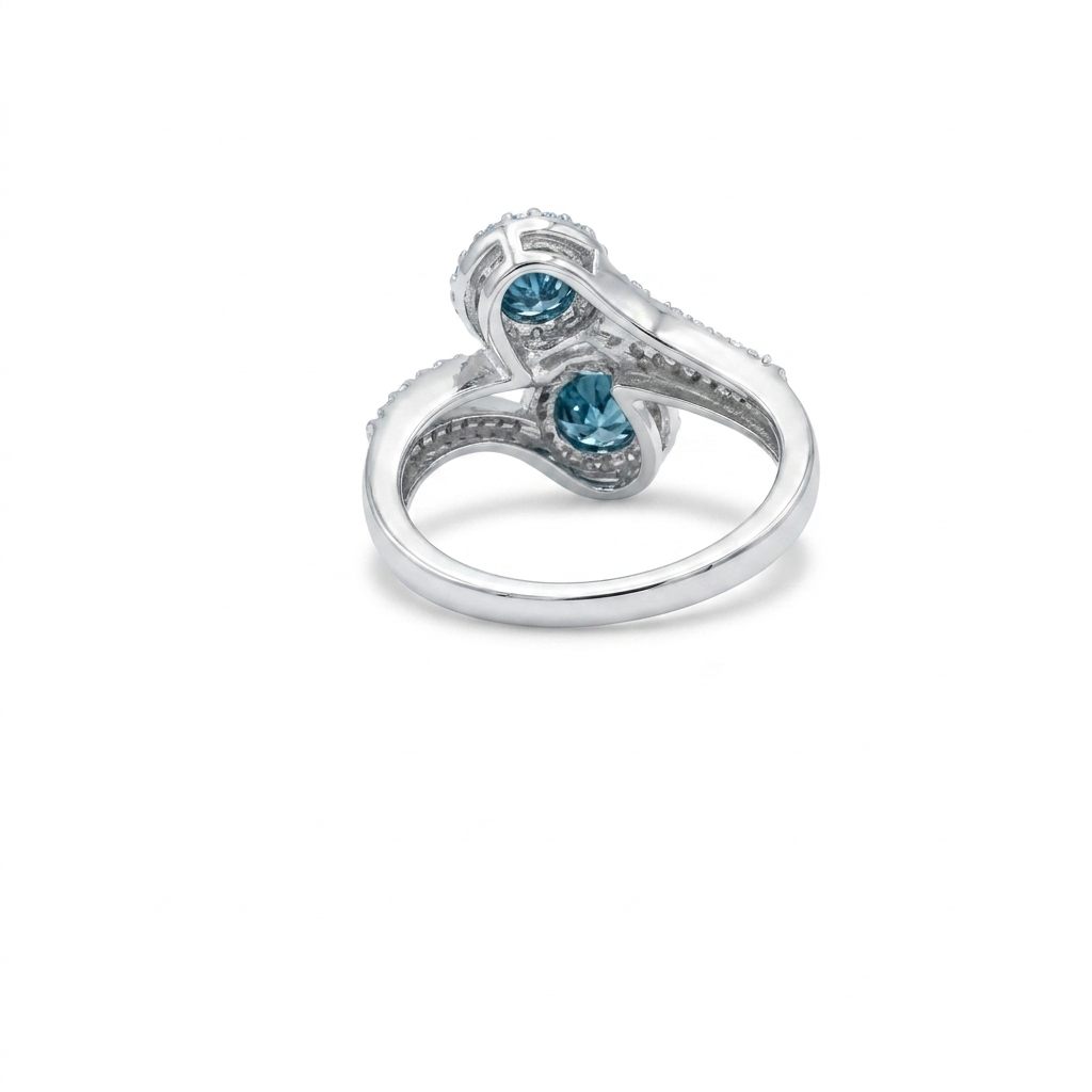 Natural Blue and Colorless Diamond (0.50CTW) Size 7, 10K White Gold