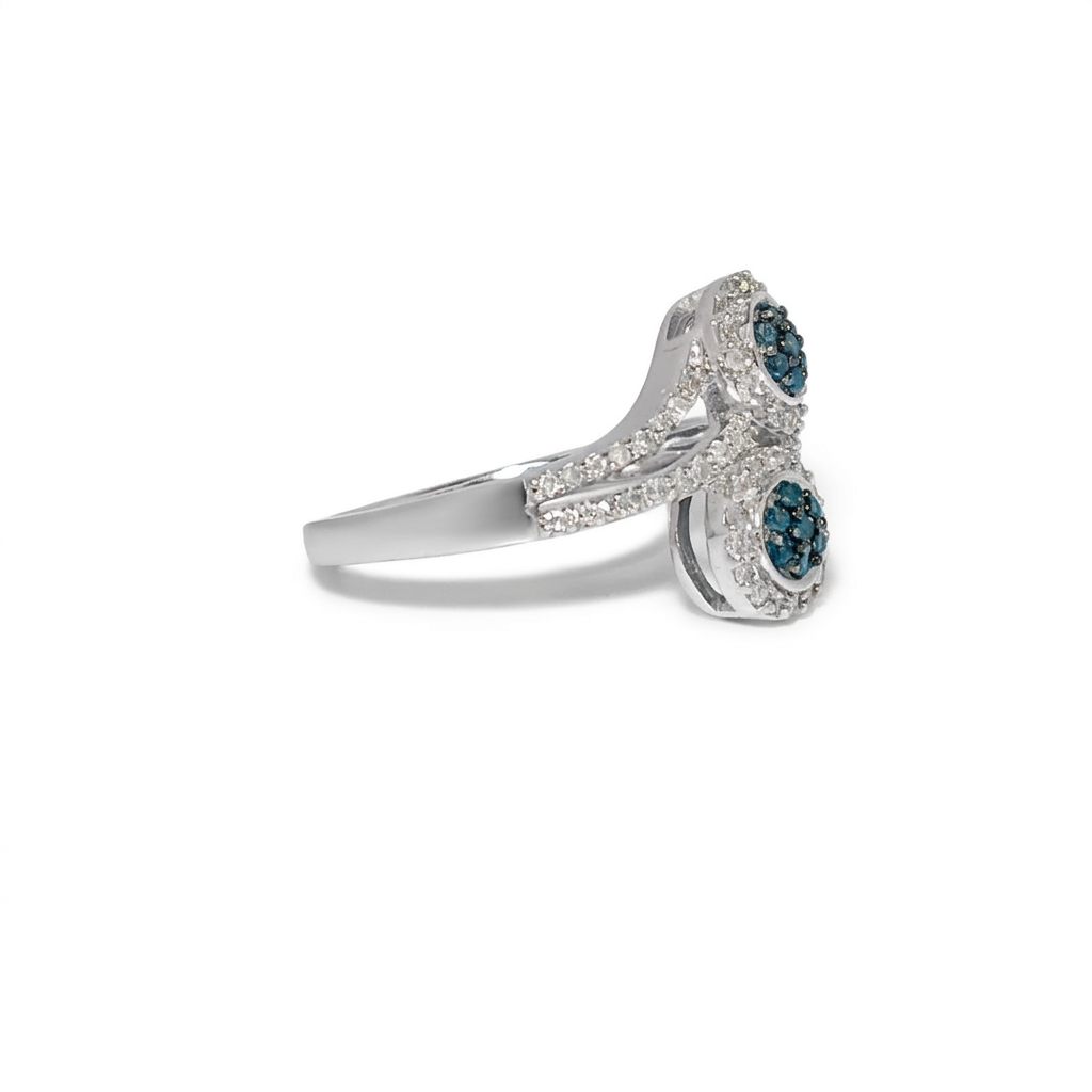 Natural Blue and Colorless Diamond (0.50CTW) Size 7, 10K White Gold