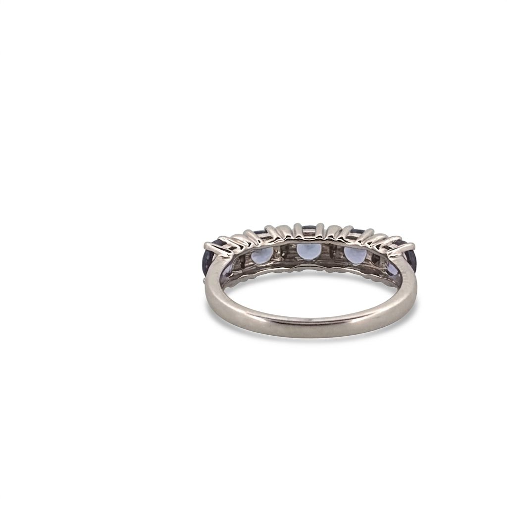 Natural Tanzanite and 0.10ct Natural Diamonds Women Ring, 10K White Gold