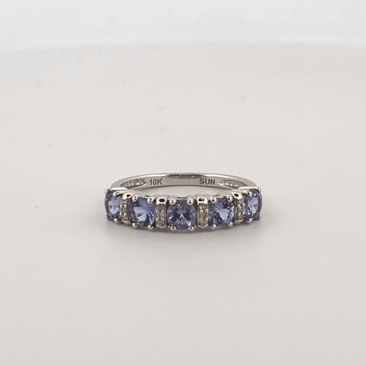 Natural Tanzanite and 0.10ct Natural Diamonds Women Ring, 10K White Gold