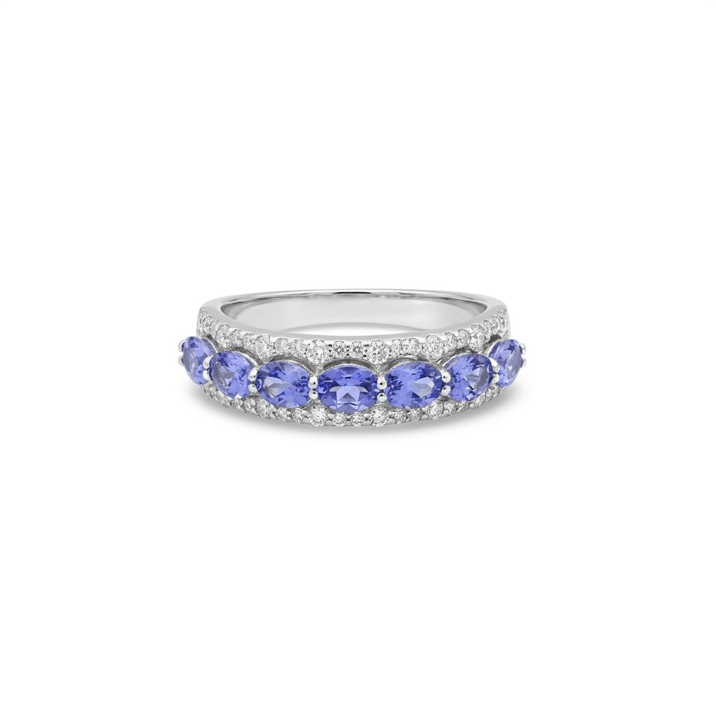 0.37ct Natural Diamonds, with 0.86ct Natural Tanzanite, EFFY Designer Women Band, 14K White Gold