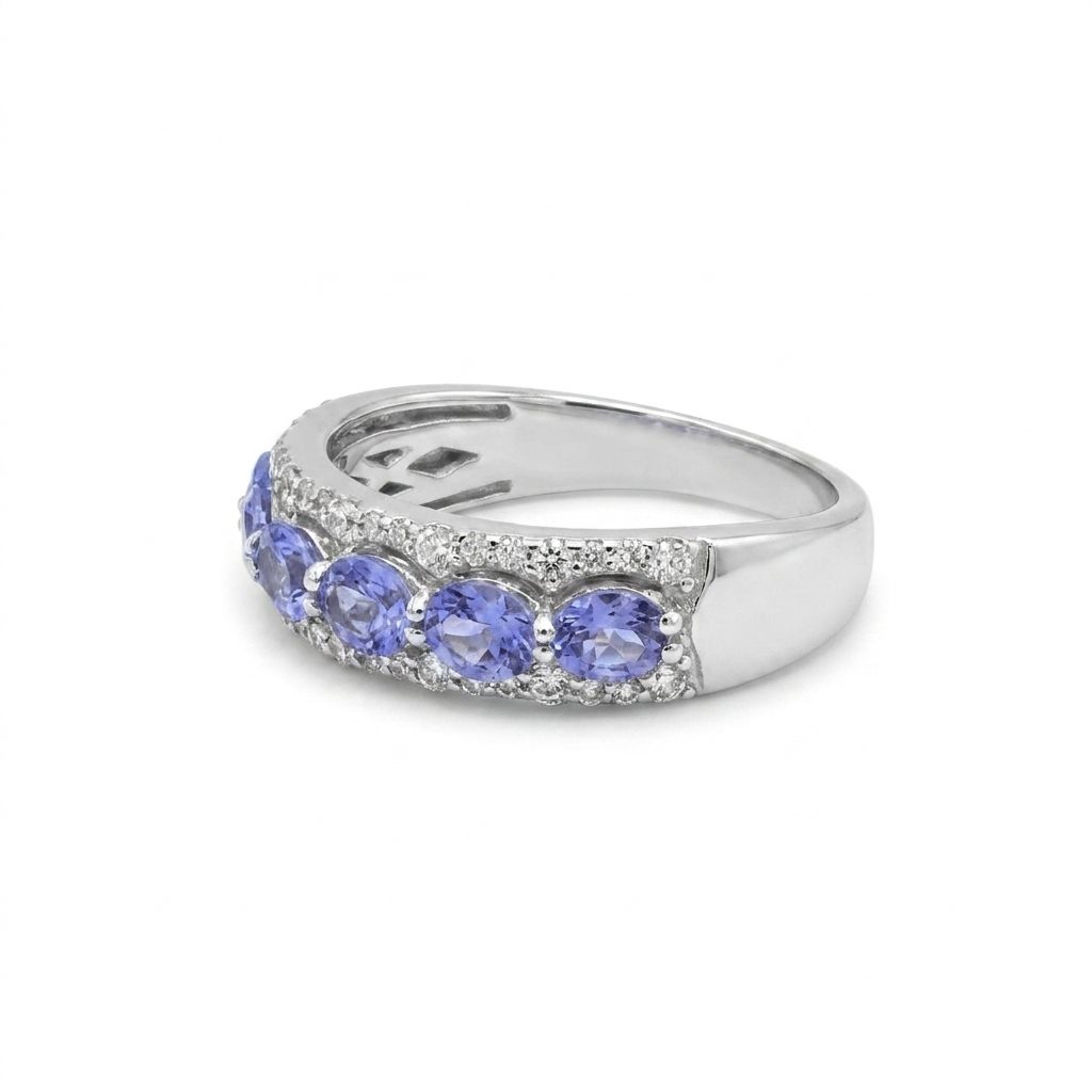 0.37ct Natural Diamonds, with 0.86ct Natural Tanzanite, EFFY Designer Women Band, 14K White Gold