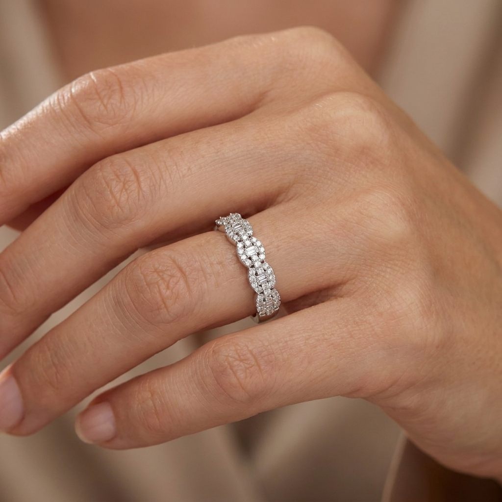 Natural Diamonds (0.25 CTW) Link Designer Band, Size 7, 14K White Gold