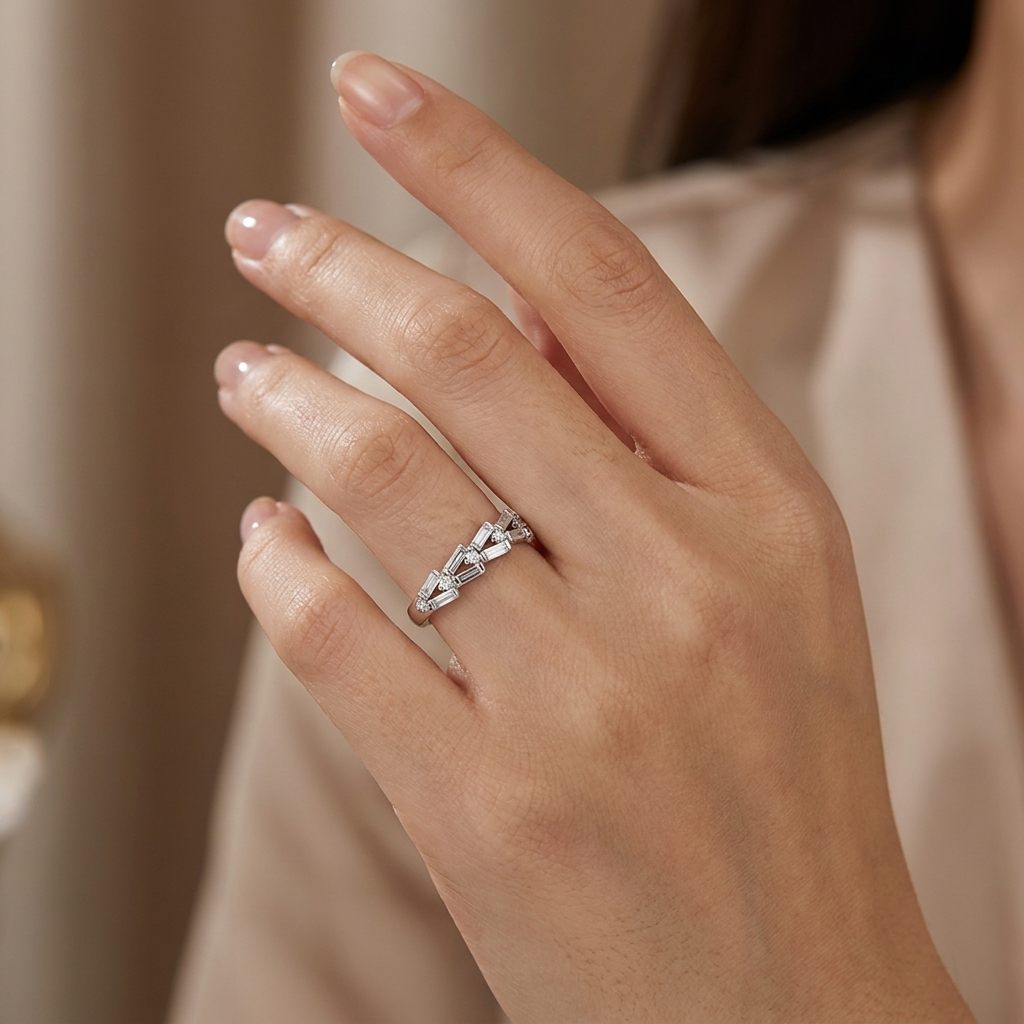 0.37ct Natural Diamonds, Women Anniversary Band, 18K White Gold