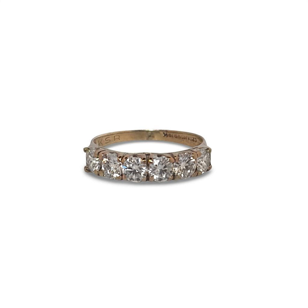 6 stone anniversary band, with Moissanite, Size 8, 2.2G, 10K Yellow Gold