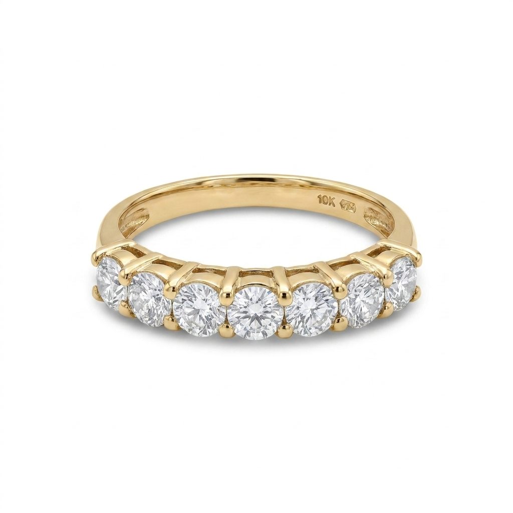 6 stone anniversary band, with Moissanite, Size 8, 2.2G, 10K Yellow Gold