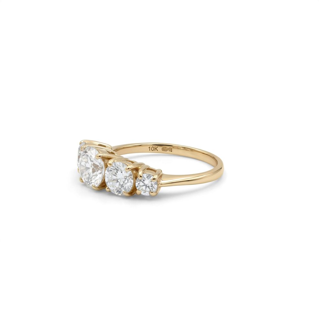 10K Yellow Gold Ring, set with 5 Moissanites, 2.6g, Size 6.