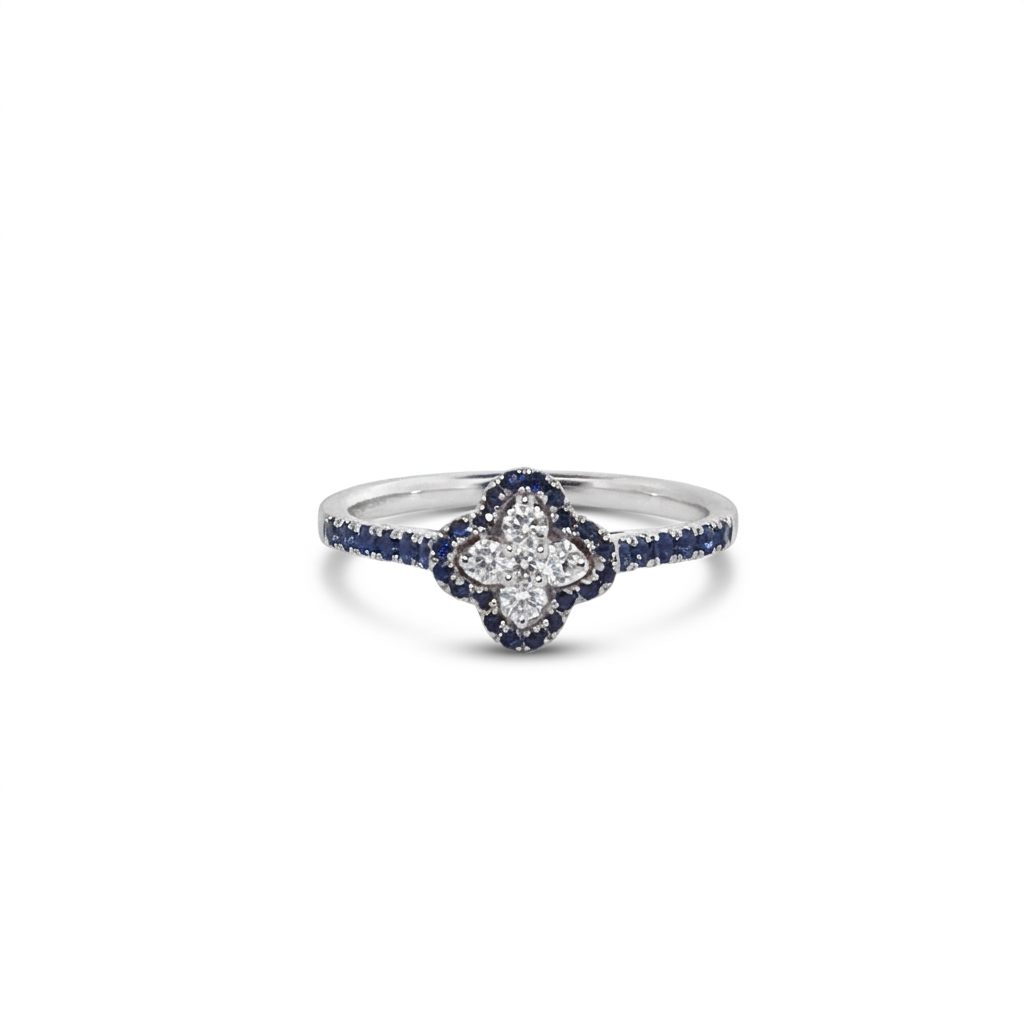 Ladies Ring, Natural Diamonds (1/8CTW) with Natural Sapphire 1/3CTW, 14K White Gold