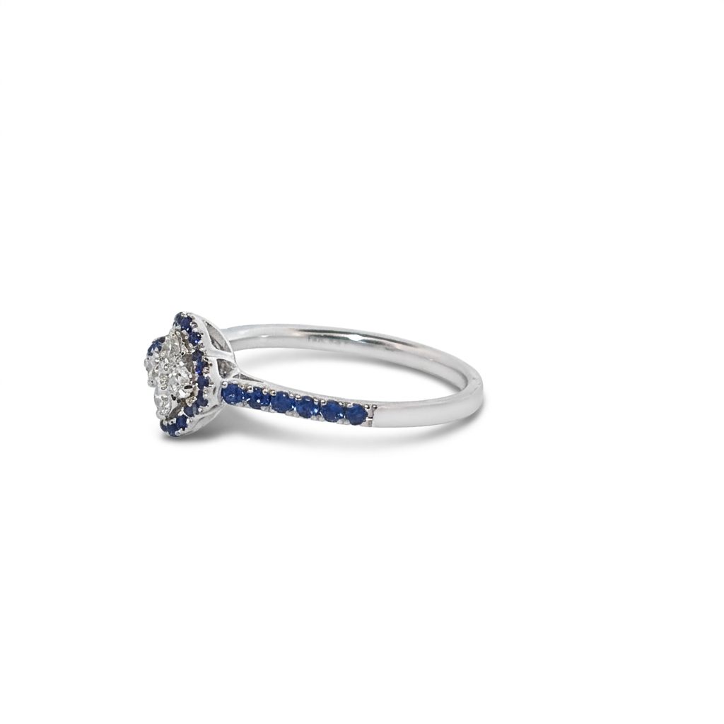 Ladies Ring, Natural Diamonds (1/8CTW) with Natural Sapphire 1/3CTW, 14K White Gold