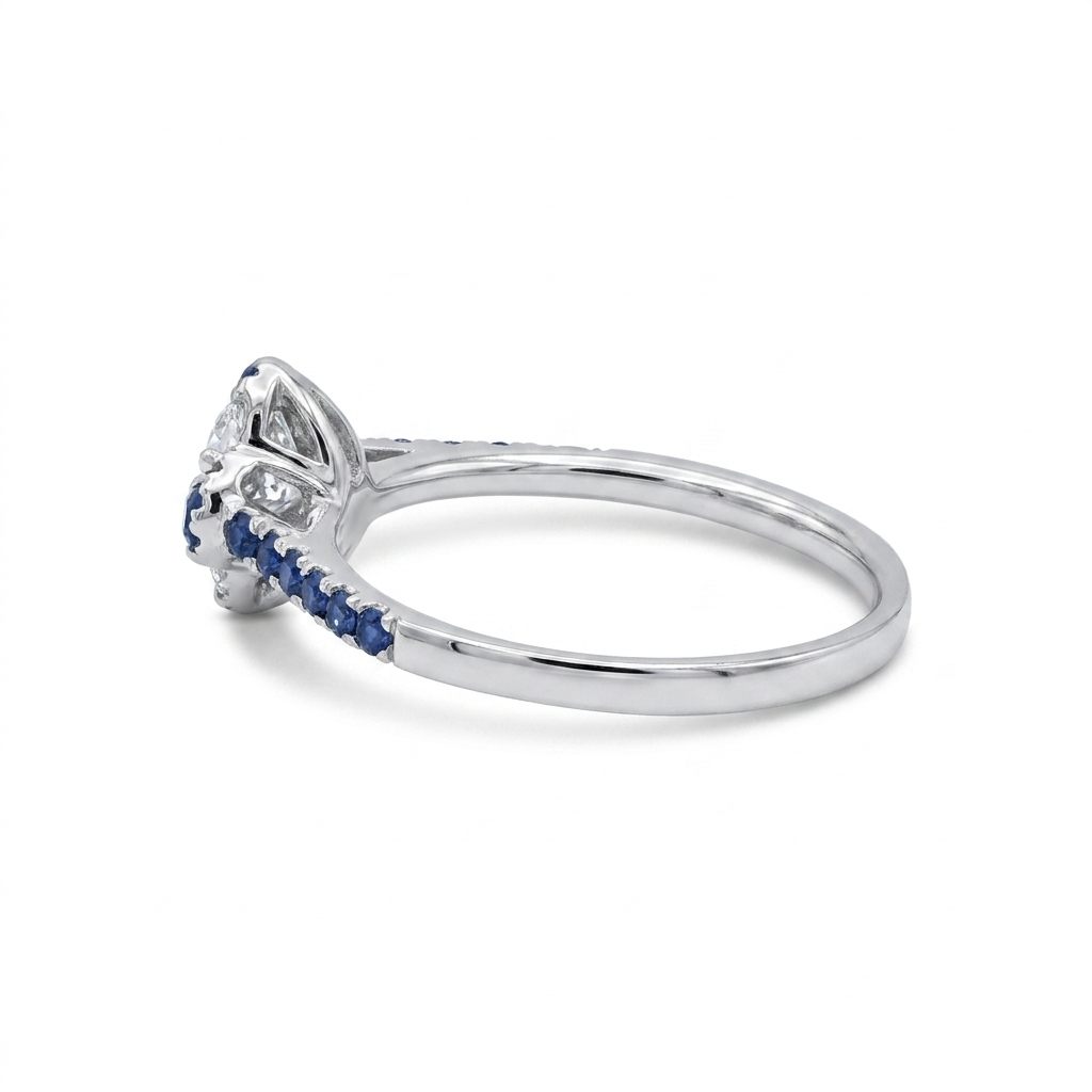 Ladies Ring, Natural Diamonds (1/8CTW) with Natural Sapphire 1/3CTW, 14K White Gold