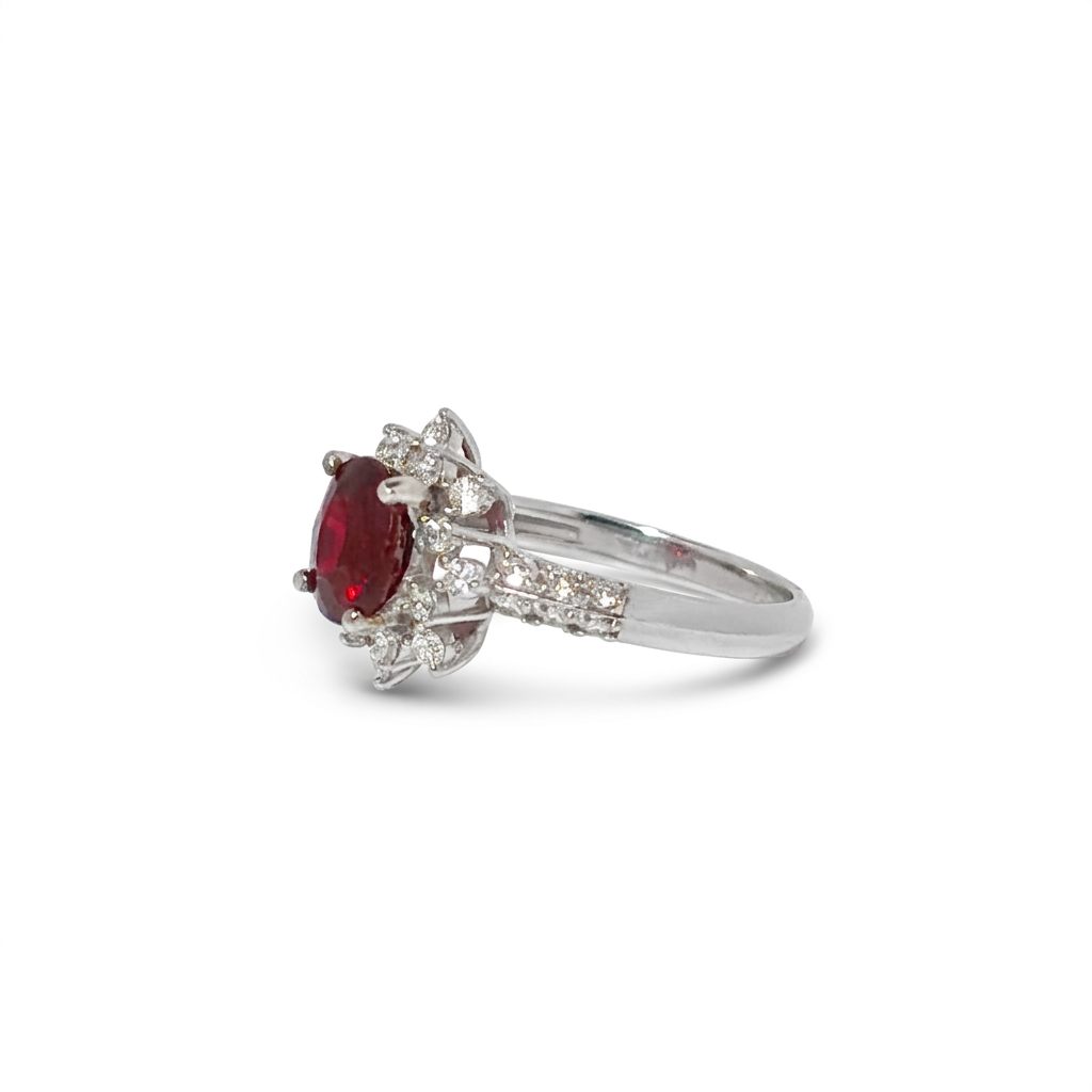 Brilliant Cut, Oval Shape,Notable Gem, Burmese Red Spinel(1.72CT, 7.600x6.75mm) No Heat and No treat. Mounted on Platinum 950 with 0.60 Natural Diamonds - GIA Certified (GIA-2235573476).