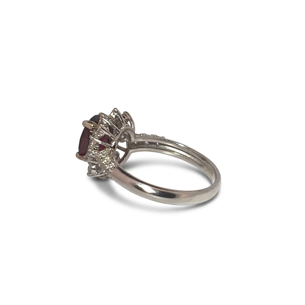 Brilliant Cut, Oval Shape,Notable Gem, Burmese Red Spinel(1.72CT, 7.600x6.75mm) No Heat and No treat. Mounted on Platinum 950 with 0.60 Natural Diamonds - GIA Certified (GIA-2235573476).