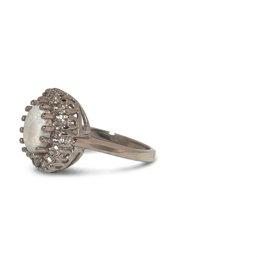 0.42CTW Natural Diamonds with Center Opal,  14K White Gold