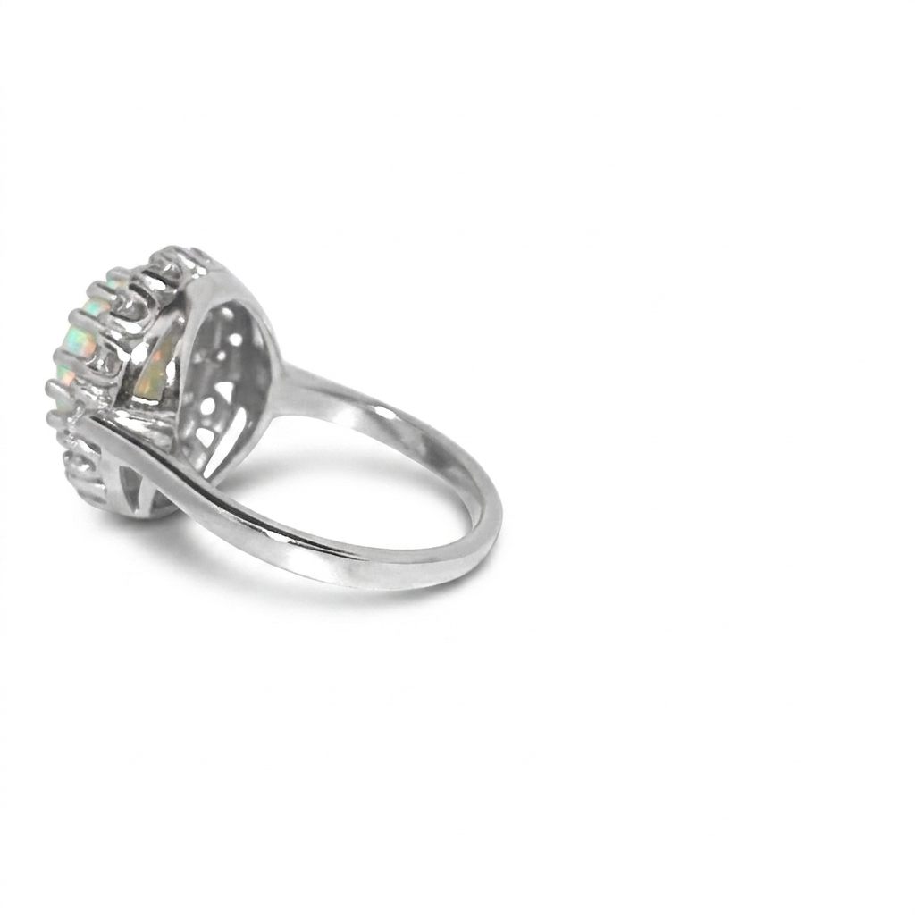 0.42CTW Natural Diamonds with Center Opal,  14K White Gold